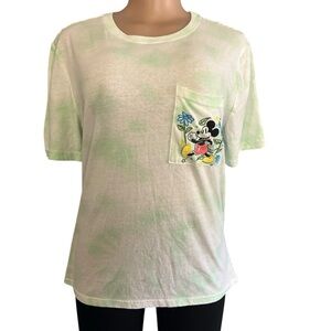 Disney Green Tie Dye Short Sleeve Mickey Mouse Front Pocket Shirt